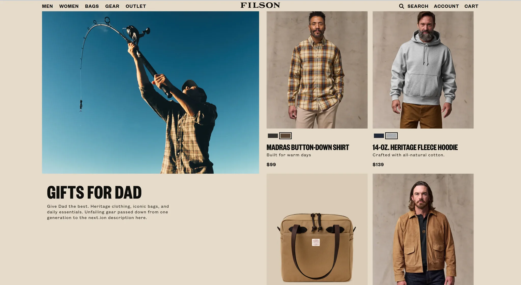 Outdoor apparel product grid preview